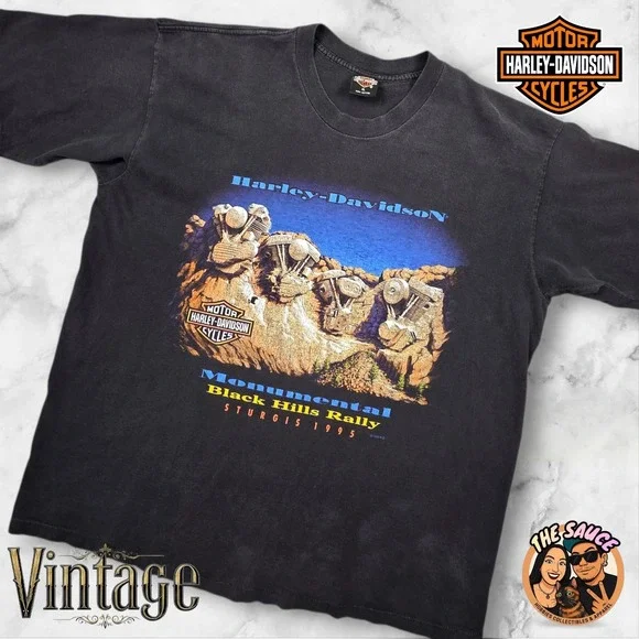 Harley Davidson T Shirt Mens XL Black 1995 Sturgis Black Hills Rally Vintage Tee - Picture 1 of 16